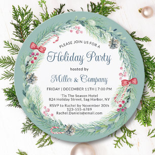Holiday Floral Wreath Corporate Weihnachtsfest Par Einladung