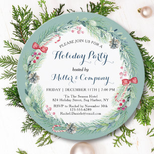 Holiday Floral Wreath Corporate Weihnachtsfest Par Einladung