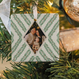 Holiday Foliage Quadrant Ivory and Green Keramikornament