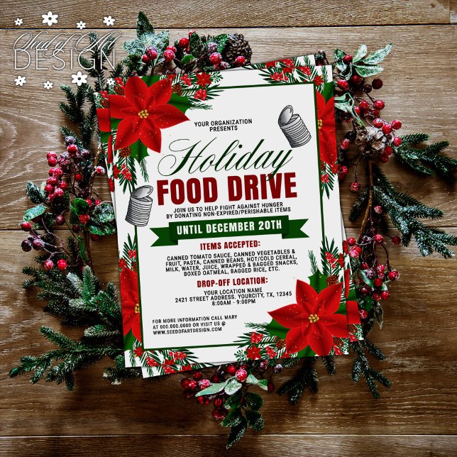 Holiday Food Drive Poinsettia Blumenrahmen Wohltät Flyer (Von Creator hochgeladen)