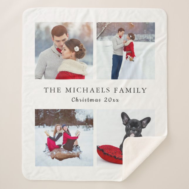 Holiday Foto Collage Name Weihnachts-Fleece hinzuf Sherpadecke (Vorderseite)