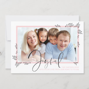 HOLIDAY FOTO elegante Linie Art Blätter rosa fröhl Feiertagskarte