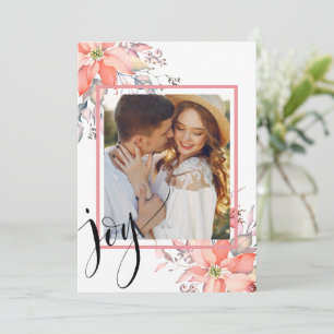 Holiday Foto Floral Poinsettia "Joy" Personalisier Feiertagskarte