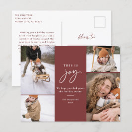 Holiday Foto Postcard Rot Dies ist Freude Feiertagspostkarte