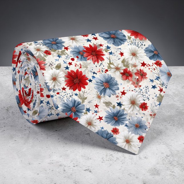Holiday - Fourth of July Patriotic Floral Necktie Krawatte (Von Creator hochgeladen)