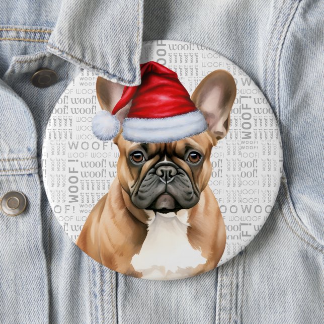 Holiday Frenchie Santa Dog on Woof Background Button (Beispiel)