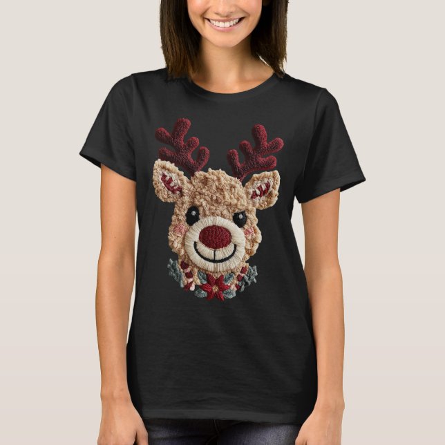 Holiday Fun - Red Nose Reindeer Faux Yarn T-Shirt (Vorderseite)