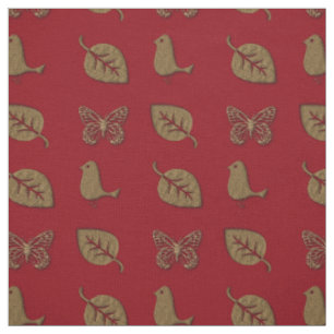 Holiday Garden Golden Leaf Butterfly Roter Vogel Stoff