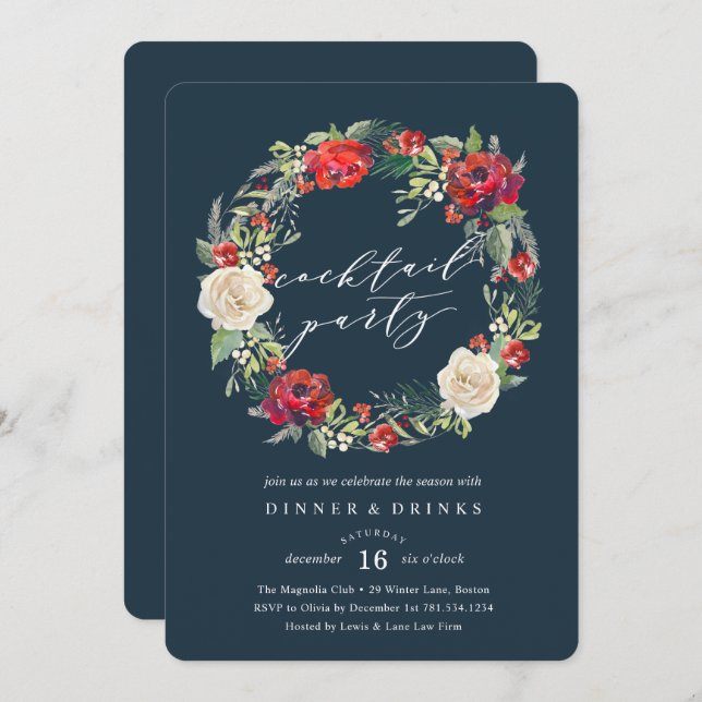 Holiday Garden Wreath Cocktail Party Einladung (Vorne/Hinten)