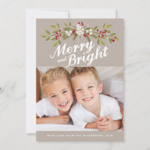 Holiday Garland Merry & Bright Foto Gruß Feiertagskarte