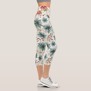 Holiday Gemustert Poinsettia 2-farbig hochwandig Capri Leggings