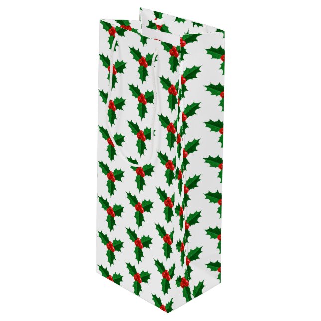 Holiday Gift Bag-Holly Geschenktüte Für Weinflaschen (Vorderseite Schrägansicht)