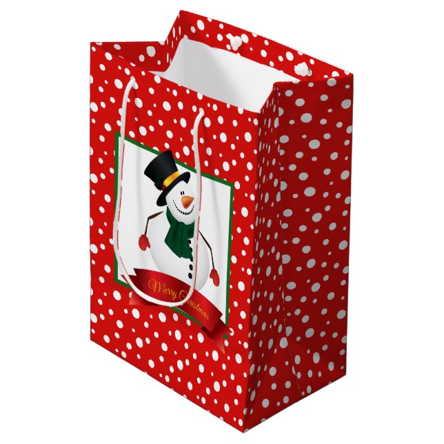 Holiday Gift Bag-Snowman Mittlere Geschenktüte (Vorderseite Schrägansicht)