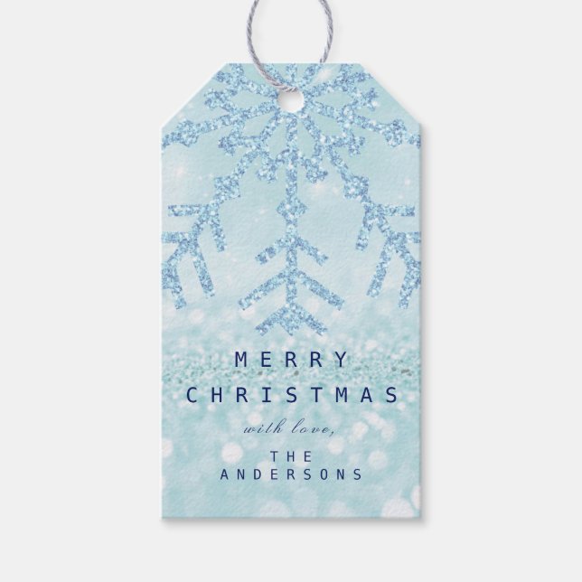 Holiday Gift Blue Snow Flakes Tiffany Ice Glitzer Geschenkanhänger (Vorderseite)