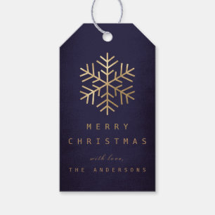 Holiday Gift Tag Navy Golden Snowflakes Geschenkanhänger