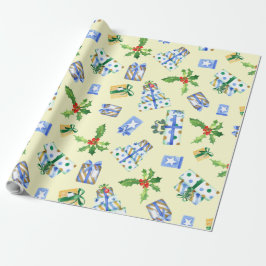Holiday Gift Wrap Blue Präsentiert Cream Geschenkpapier