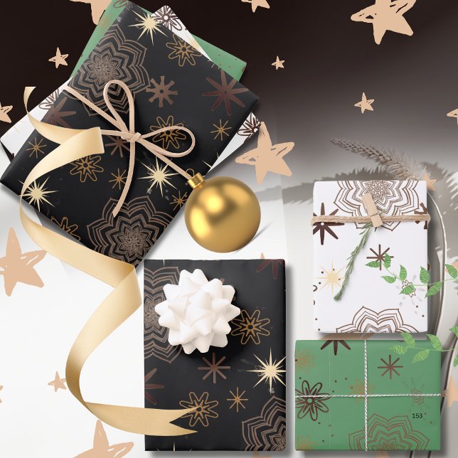 Holiday Gift Wrap Sortiment - Modernes Gold Muster Geschenkpapier Set (Holiday Gift Wrap Assortment - Modern Gold Pattern)
