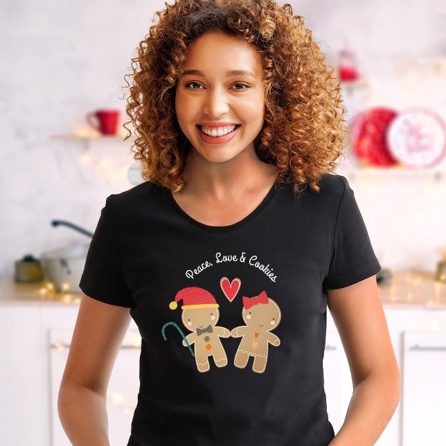 Holiday Gingerbread Boy Girl Peace Liebe Cookies T-Shirt (Von Creator hochgeladen)