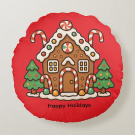 Holiday Gingerbread House Rundes Kissen
