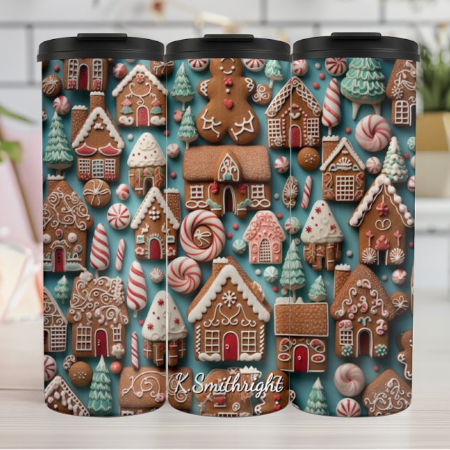 Holiday Gingerbread Pattern Art Thermosbecher (Von Creator hochgeladen)