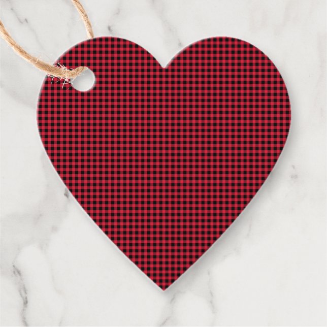 Holiday Gingham Pattern Red Black Heart Geschenkanhänger (Vorderseite)