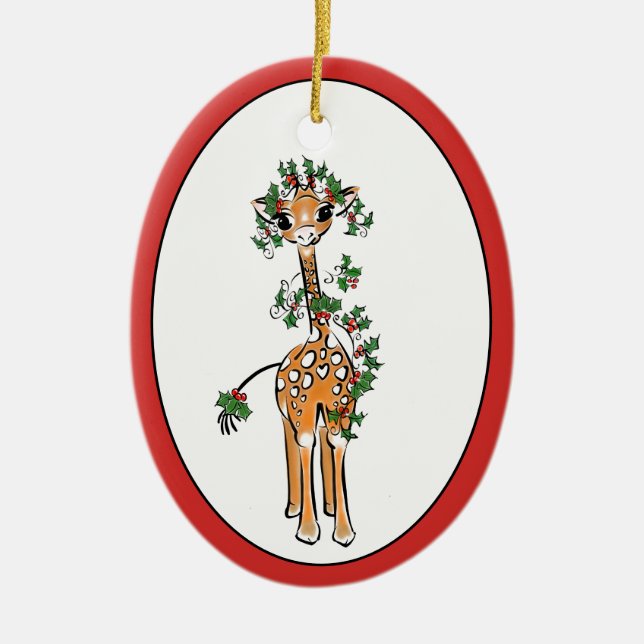 Holiday Giraffe - grün und rot Heilige Garlandscha Keramik Ornament (Vorne)