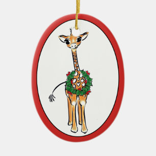 Holiday Giraffe - grün und rot Heiliger Kranz Keramik Ornament