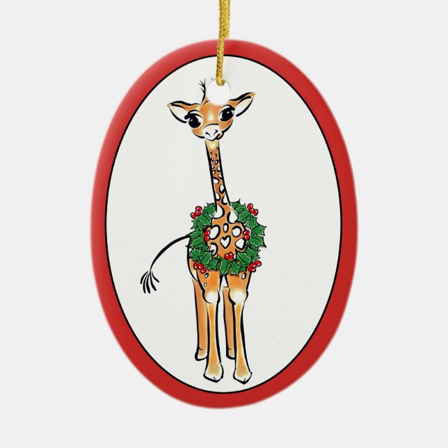 Holiday Giraffe - grün und rot Heiliger Kranz Keramik Ornament (Vorne)