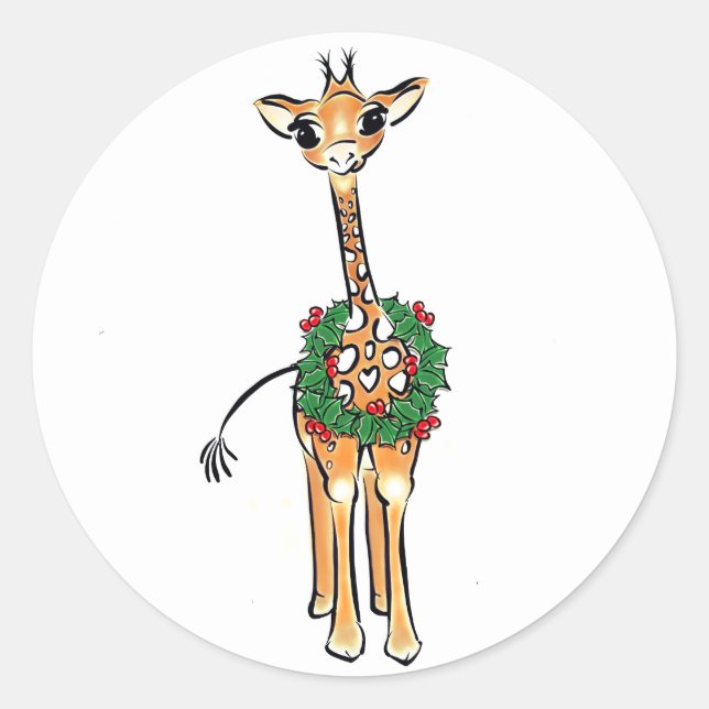 Holiday Giraffe Runder Aufkleber (Vorderseite)