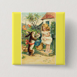 Holiday Girl & Bunny Vintag Ostern Abzeichen Button