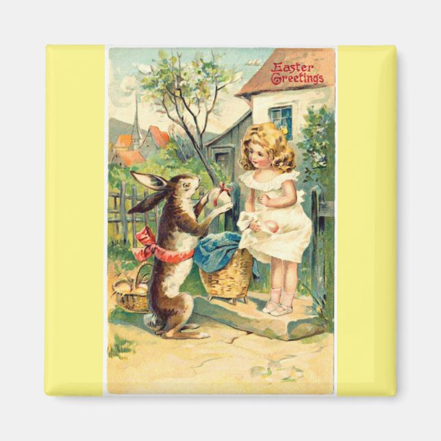 Holiday Girl & Bunny Vintag Ostern Magnet (Vorne)