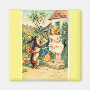 Holiday Girl & Bunny Vintage-Oster-Magnet Magnet