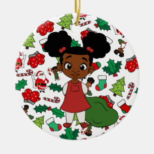 Holiday Girl Ponytail Weihnachten Keramik Ornament