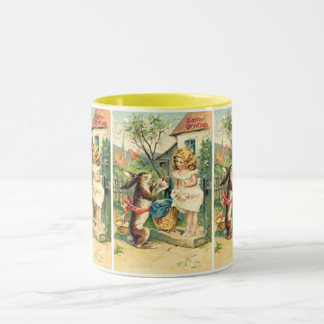 Holiday Girl Spring Bunny Vintag Ostern Tasse (Zentrum)
