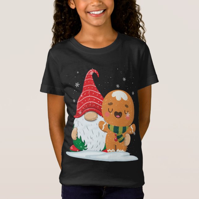 Holiday Gnome mit Candy Cane und Gingerbrot Chri T-Shirt (Vorderseite)