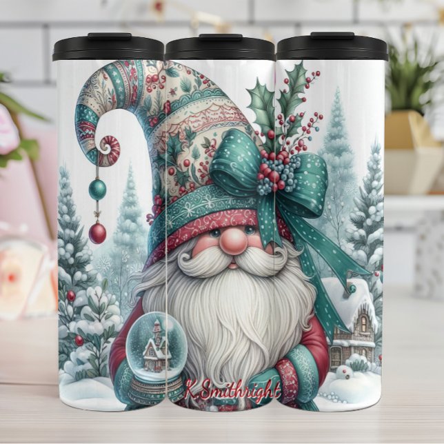 Holiday Gnome mit Ribbon-Hütte Thermosbecher (Von Creator hochgeladen)
