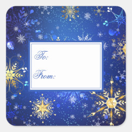 Holiday Gold Blue Snowflakes Weihnachten Weihnacht Quadratischer Aufkleber