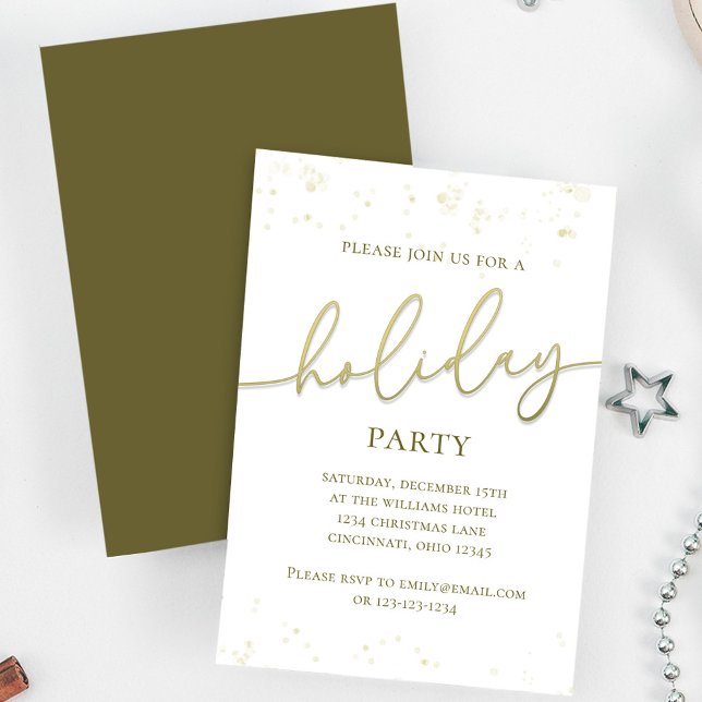 Holiday Gold Calligraphy Script Einfaches Glitzer Einladung (Holiday party gold gradient calligraphy script invitation. With a scannable QR Code.)