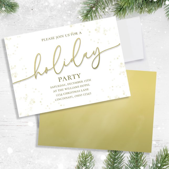 Holiday Gold Calligraphy Script Party Einladung (Holiday party gold gradient calligraphy script invitation. and gold gradient backside. )