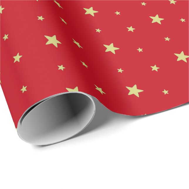 Holiday Gold Stars on Red Geschenkpapier (Rolleneckpunkt)