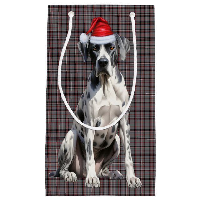 Holiday Great Dane Dog Red Grau Karierte Weihnacht Kleine Geschenktüte (Vorderseite)