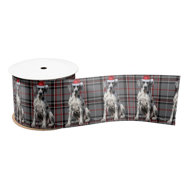 Holiday Great Dane Hund auf Red and Gray Kariert Satinband (Spule)