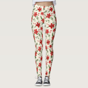 Holiday Green Holly Red Floral Weihnachtsmuster  Leggings