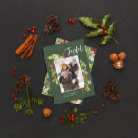 Holiday green red foliage traditional rustic foto feiertagskarte<br><div class="desc">Holiday green red foliage traditional rustic 1 foto holiday card. Beautiful watercolour painted foliage and modern script text. Part of a collection.</div>