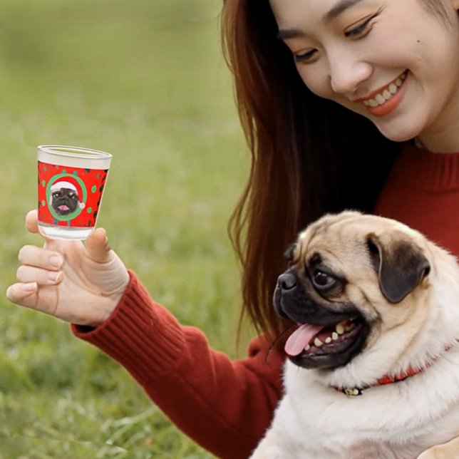 Holiday Green Red Your Dog Photo-Add Our Santa Hat Schnapsglas (Von Creator hochgeladen)