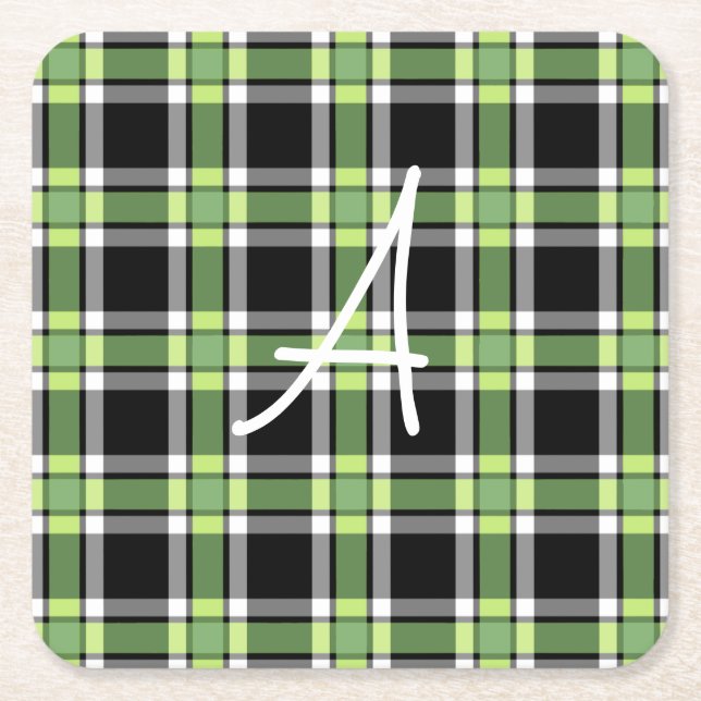 Holiday Green und Black Moderne Weihnachten Karier Rechteckiger Pappuntersetzer (Vorderseite)