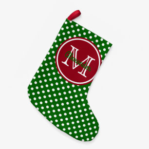Holiday Green und Red Polka Dot Monogramm Kleiner Weihnachtsstrumpf