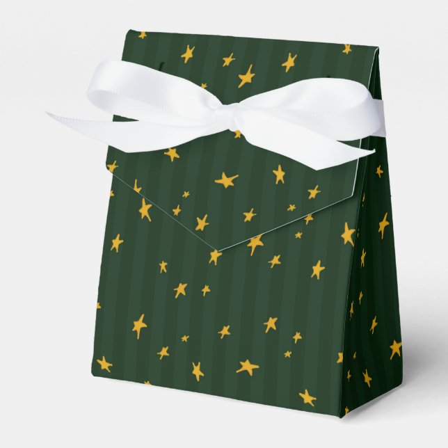 Holiday Green Yellow Star Stripe Christmas Geschenkschachtel (Vorderseite)