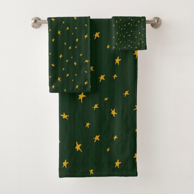 Holiday Green Yellow Stripe Star Christmas  Badhandtuch Set (Insitu)