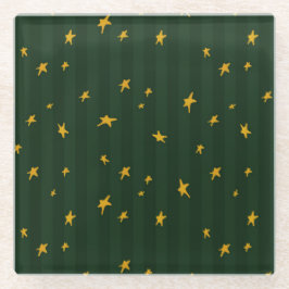 Holiday Green Yellow Stripe Star Christmas  Glasuntersetzer